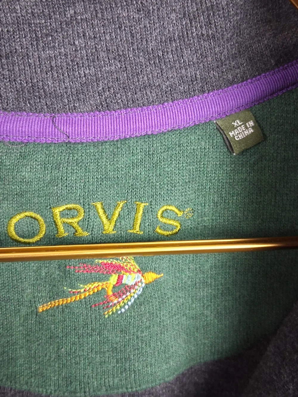 Orvis Men XL Gray Cotton Signature Luxe 1/4 Zip Mock Neck Pullover Knit Sweater